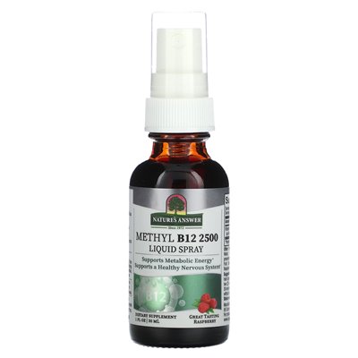 Nature's Answer, Methyl B12 2500, Płynny Spray, Malina, 1 fl oz (30 ml) Nature's Answer, Methyl B12 2500, Płynny Spray, Malina, 1 fl oz (30 ml)