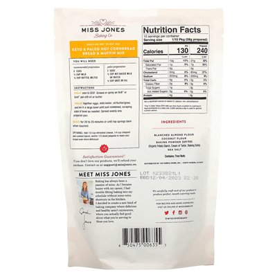 Miss Jones Baking Co, Keto &amp Paleo, Not Cornbread Bread &amp Muffin Mix, 7,4 uncji (210 g)