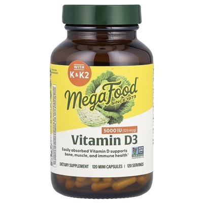 Megafood, witamina D3 z K &amp K2, 120 mini kapsułki