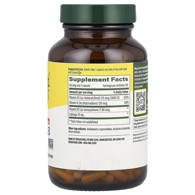 Megafood, witamina D3 z K &amp K2, 120 mini kapsułki