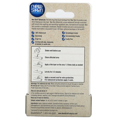 Nowa skóra, bandaż w płynie, ochrona skóry, botaniczne, 0,3 fl oz (10 ml)