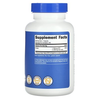 Nutricost, Folic Acid, 1,000 mcg, 240 Capsules Nutricost, Folic Acid, 1,000 mcg, 240 Capsules