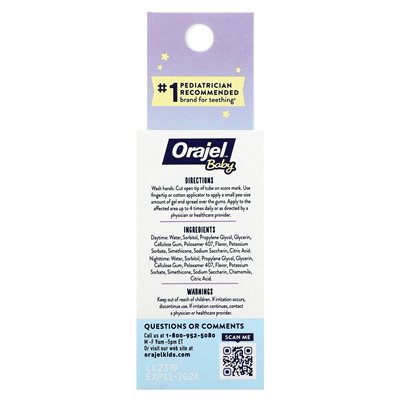 Orajel, Baby Daytime + Nighttime Cooling Gels for Teething, 0+ Years, 2 Tubes, 0.18 oz (5.1 g) Each Orajel, Baby Daytime + Nighttime Cooling Gels for Teething, 0+ Years, 2 Tubes, 0.18 oz (5.1 g) Each