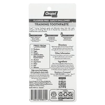 Orajel, Kids, Cocomelon Training Toothpaste with Toothbrush, Fluoride-Free, 0-3 Years, Watermelon, 2 Piece Set, 1 oz (28.3 g) Orajel, Kids, Cocomelon Training Toothpaste with Toothbrush, Fluoride-Free, 0-3 Years, Watermelon, 2 Piece Set, 1 oz (28.3 g)