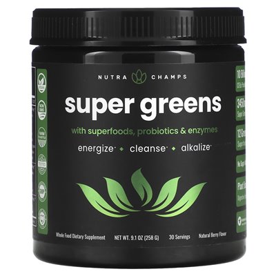 Nutrachamps, Super Zielone z nadporodkami, probiotyki i enzymy, Berry Natural, 9,1 uncji (258 g)
