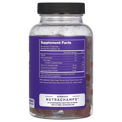 Nutrachamps, żelazne żelowe, wzmocnione witaminą C, naturalną jagodą, 60 wegańskimi żelami
