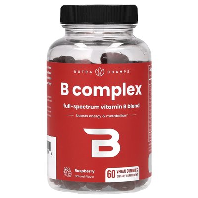 Nutrachamps, B Complex, malina, 60 wegańskich żelków