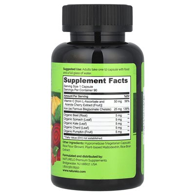 Naturelo, Iron with Vitamin C, 90 Vegetarian Capsules