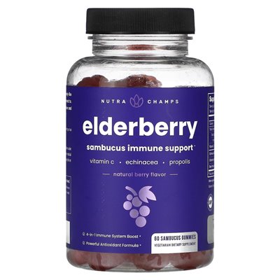 NutrachAmps, bzu czarny, naturalna jagoda, 60 żelki sambucus