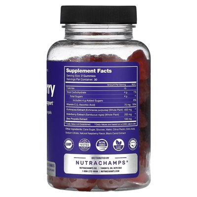 NutrachAmps, bzu czarny, naturalna jagoda, 60 żelki sambucus