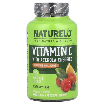 Naturelo, witamina C z wiśniami acerola oraz bioflawonoidów cytrusowych, 90 kapsułek wegetariańskich