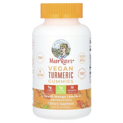 Maryruth's, wegańskie gumie kurkumy, Peach Mango Lemon, 120 gummy