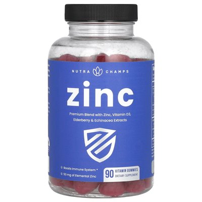 Nutrachamps, gumie cynkowe, 50 mg, 90 gumzy witaminowych (16,6 mg na gumę)