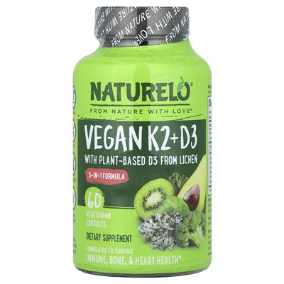 Naturelo, wegańska witamina K2 + D3, 60 kapsułek wegetariańskich